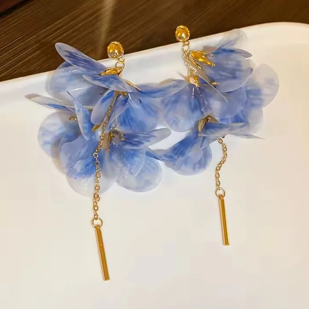 Dangle Blue and Gold Leaf Earrings